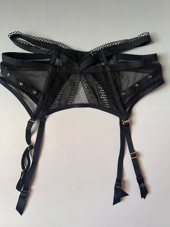 Honey Birdette Other - Honey Birdette Black Lace Strappy Garter Belt Suspender Size L